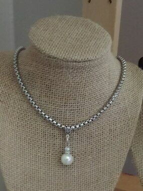 HBJ Original Silver and Pearl Drop Necklace